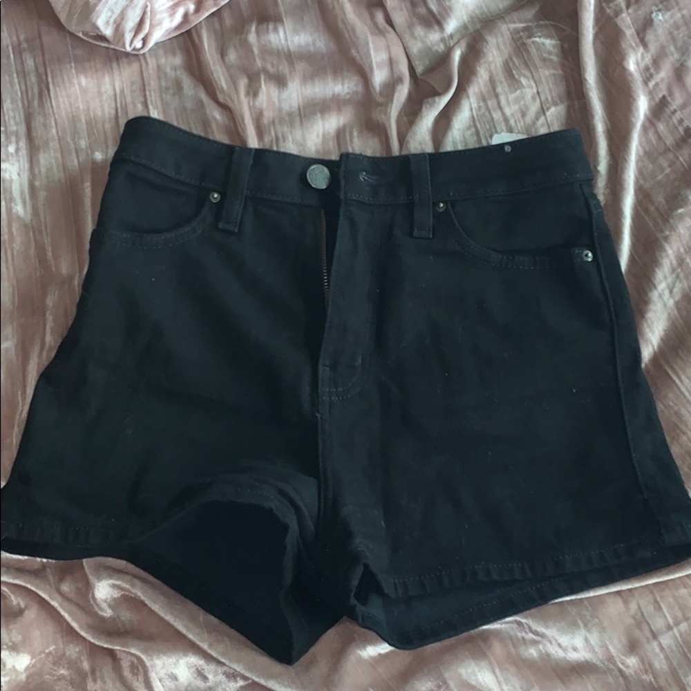 BDG high waisted black denim shorts.